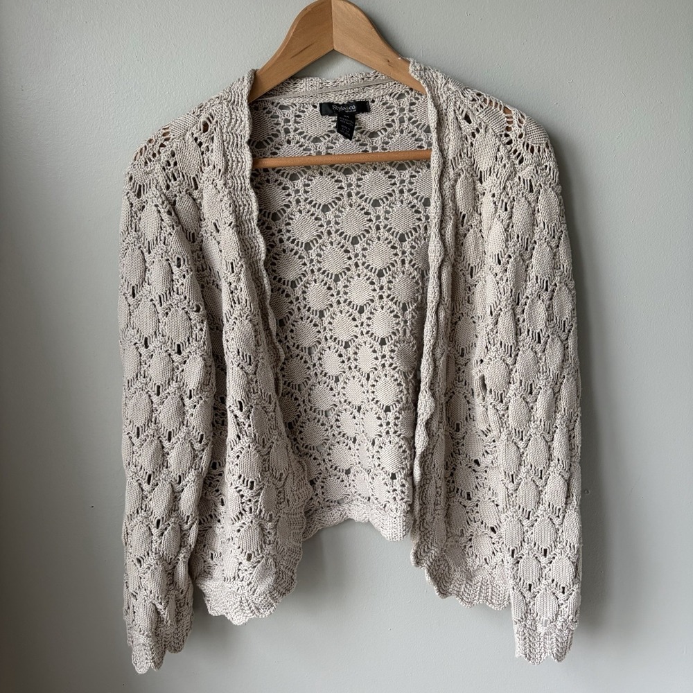 Style & Co Women's‎ Cardigan Beige Loose Knitted Size 0X Boho Cottagecore